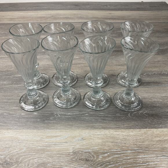 (8) Vintage Tall Colonial Ribbed Drinking Glass Hand Blown Unbranded 7 1/2 - Picture 1 of 9